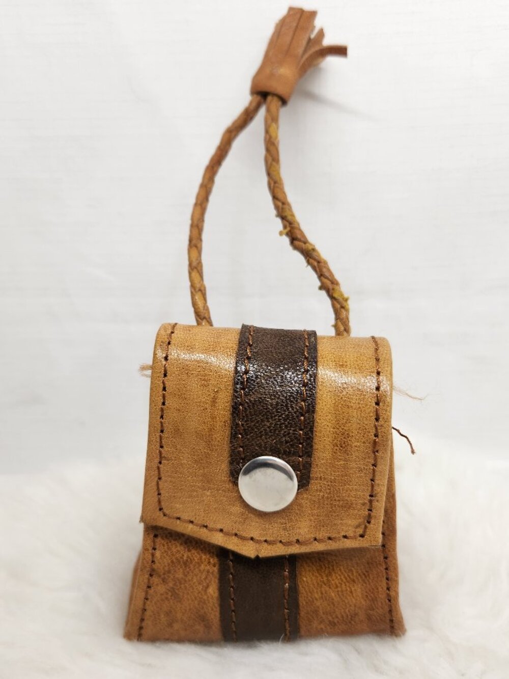 Tooled Mini Leather Pouch Bag Snap Belt